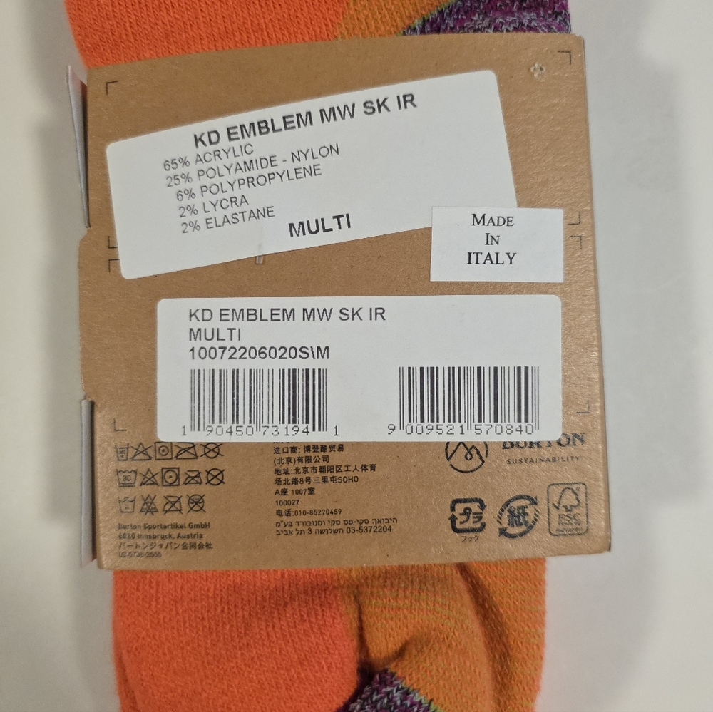 Burton Emblem Snowboard Socks Midweight Kids Size Small / Medium Multicolor - Picture 3 of 4